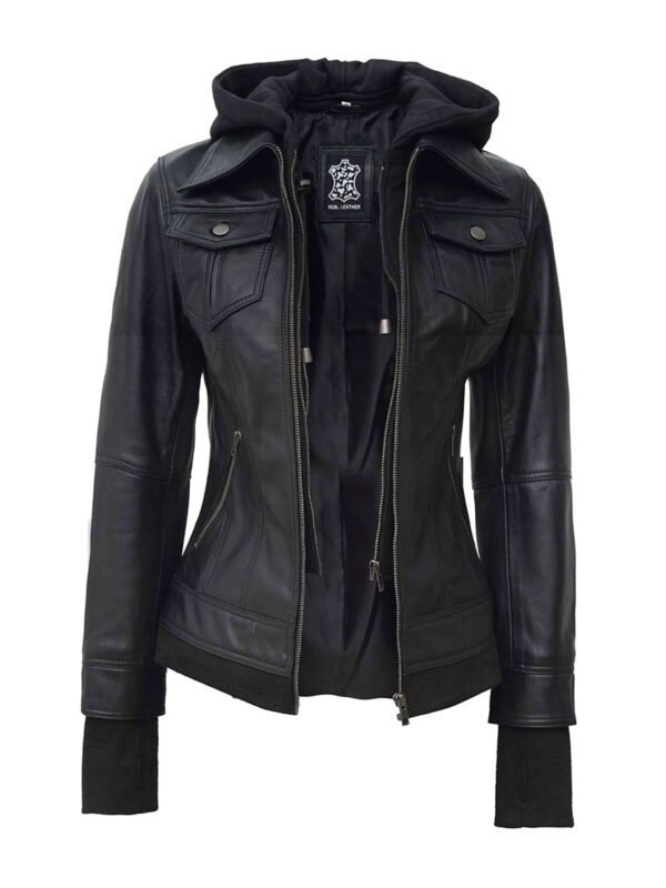Women’s Black Leather Bomber Jacket