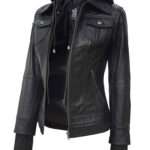 Women’s Black Slim Fit Bomber Leather Jacket