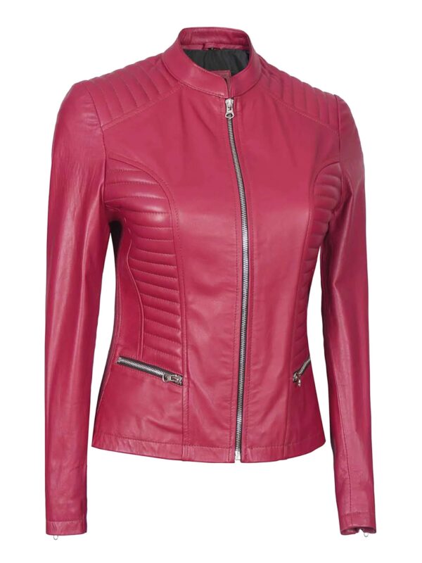 Women's Cafe Racer Pink Leather Jacket