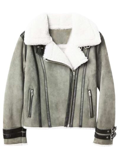 Women’s Grey Shearling Biker Leather Jacket1