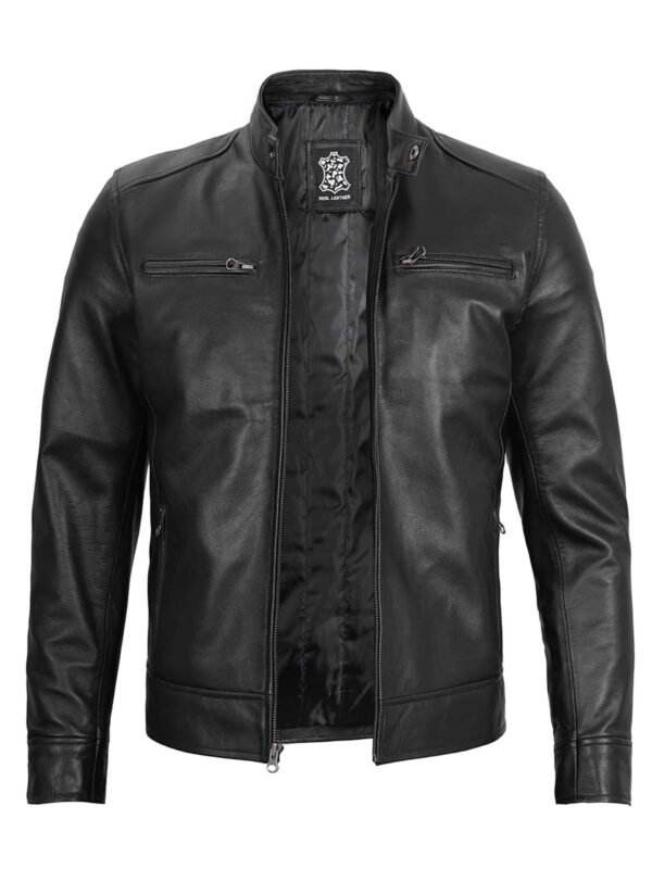 Black Hooded Biker Leather Jacket For Men