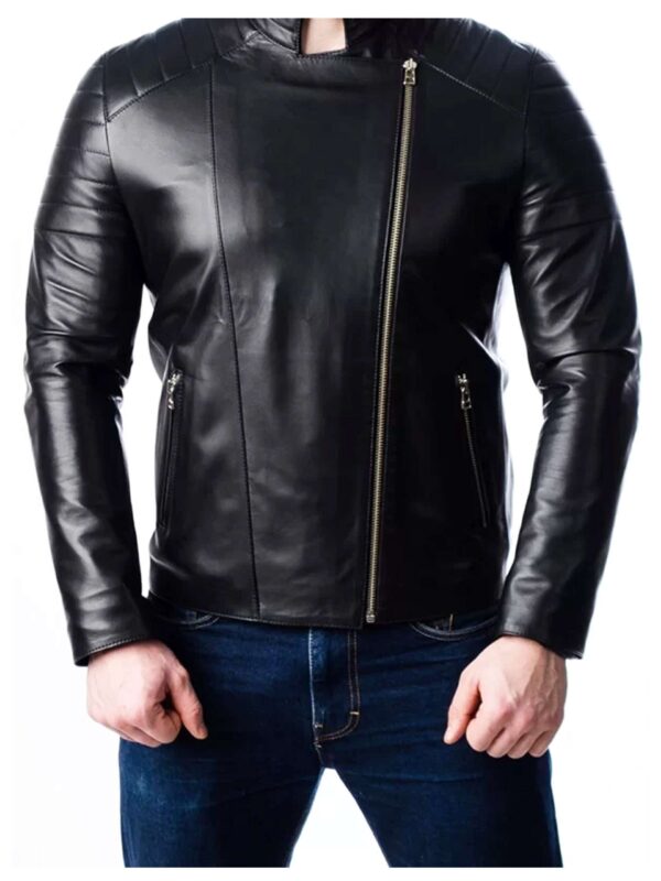 Black Quilted Motorcycle Leather Jacket For Men