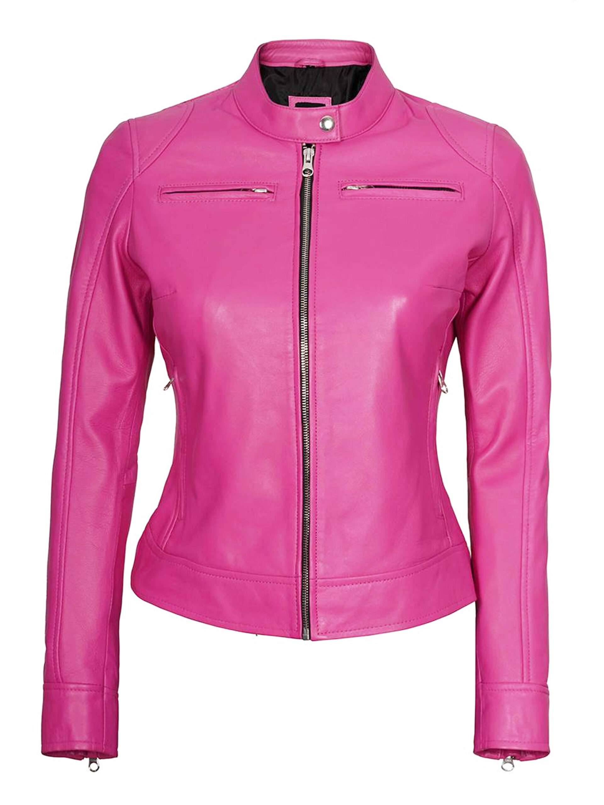 Dodge Cafe Racer Pink Biker Leather Jacket