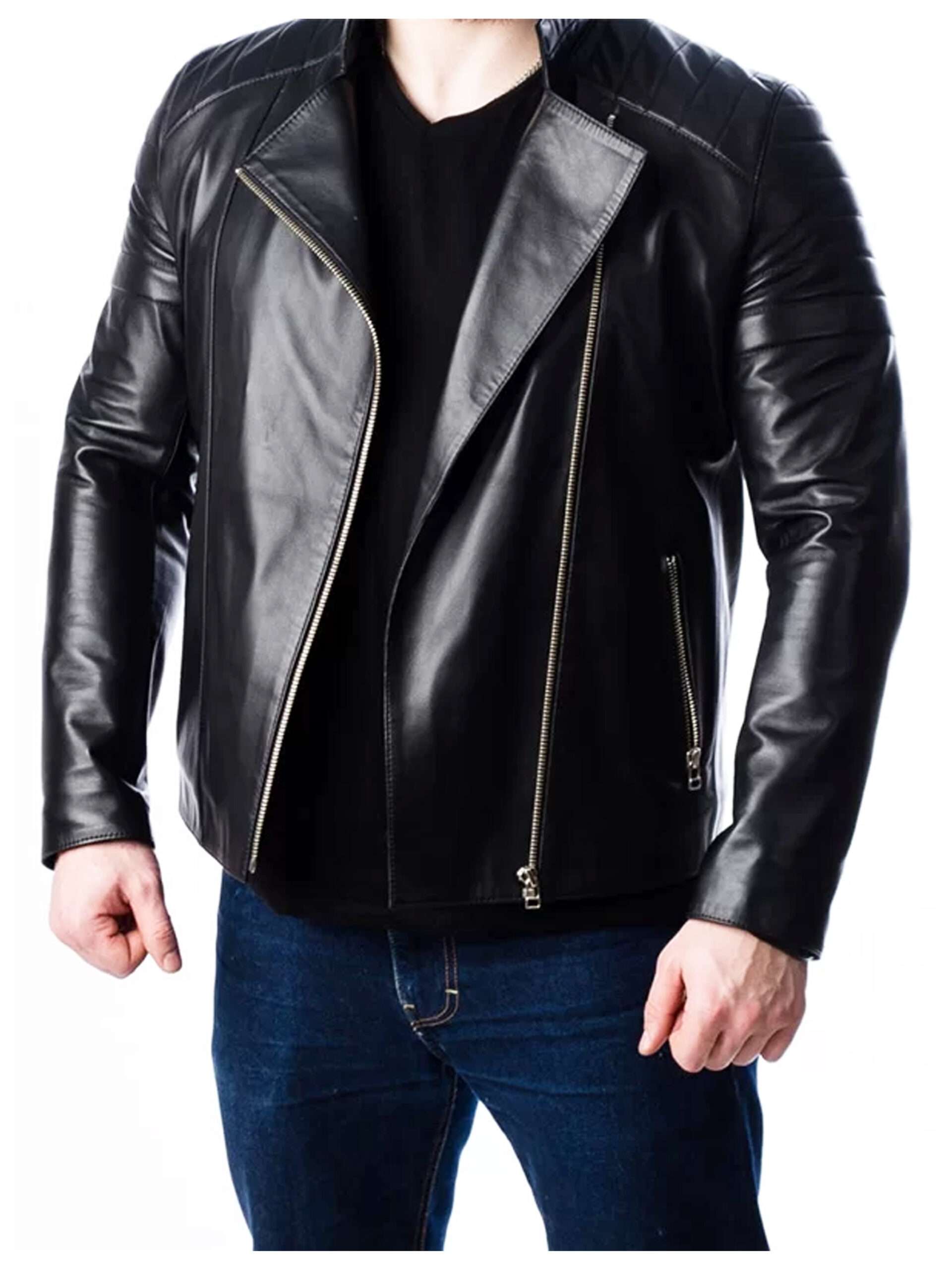 Men's Black Quilted Motorcycle Leather Jacket