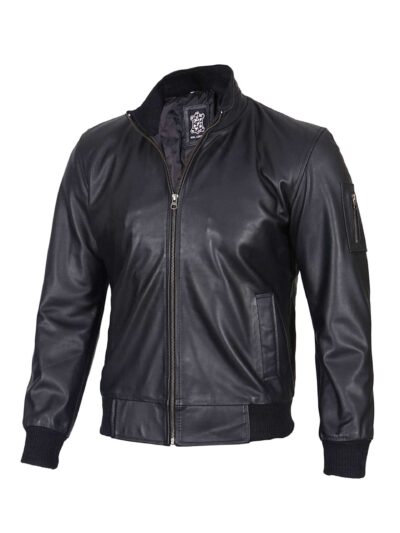 Men’s Cowhide Leather Black Bomber Jacket