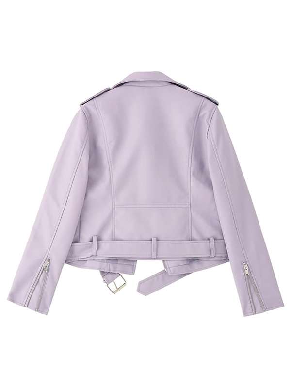 Short Lavender Leather Jacket For Womens