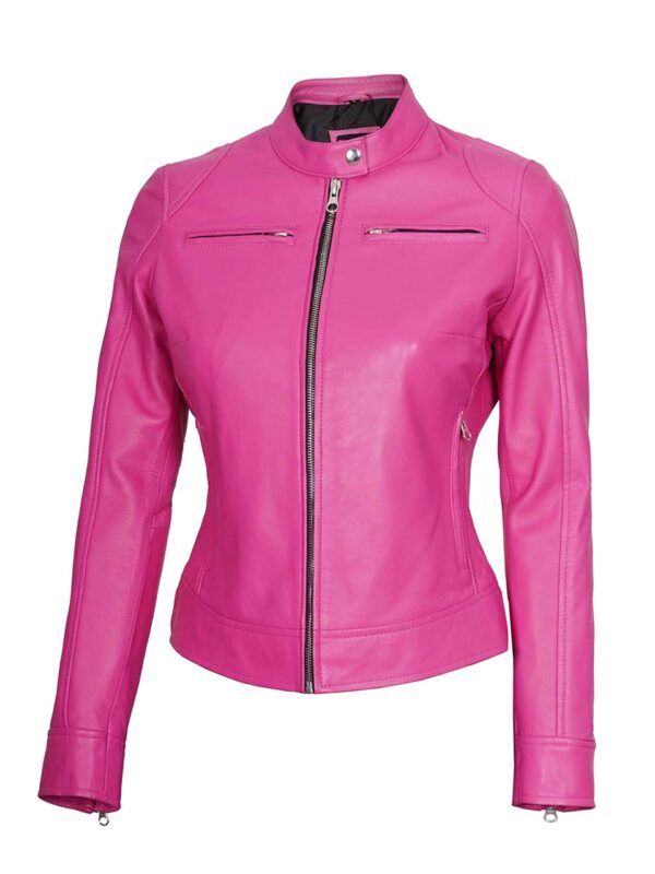 Women's Dodge Cafe Racer Pink Biker Leather Jacket