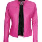 Women's Dodge Cafe Racer Pink Biker Leather Jacket