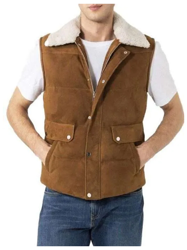 Brown Suede Leather Vest For Men