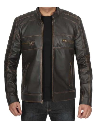 Men’s Distressed Motorcycle Leather Jacket