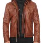 Men’s Hooded Waxed Leather Jacket