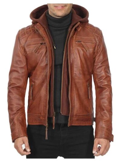 Men’s Hooded Waxed Leather Jacket