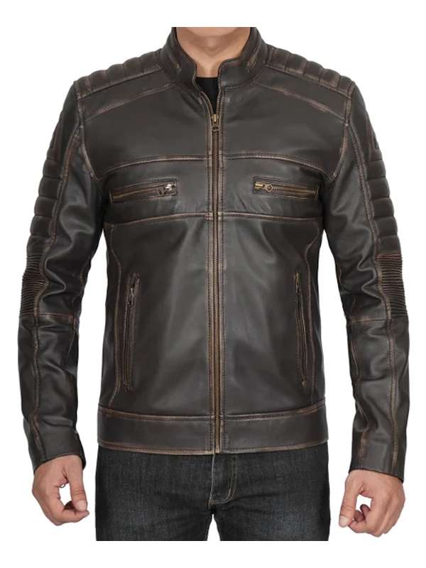 Men’s Rub Of Brown Distressed Motorcycle Leather Jacket