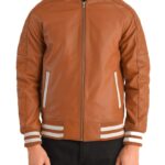 Men's Tan Brown Varsity Leather Jacket