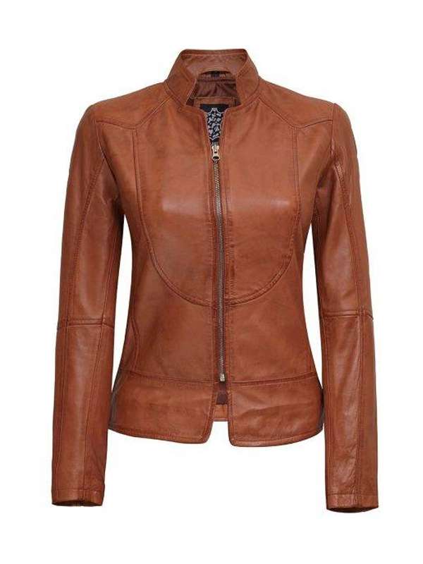 Petite Brown Leather Jacket For Women
