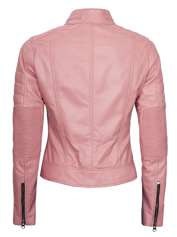 Pink Real Leather Biker Jacket For Women