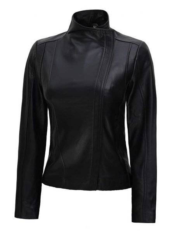 Women's Asymmetrical Style Black Biker Leather Jacket 