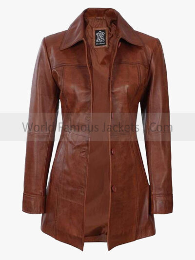 Women’s Cognac Petite Leather Coat