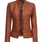 Women’s Petite Brown Leather Jacket