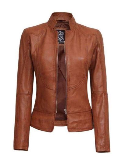 Women’s Petite Brown Leather Jacket