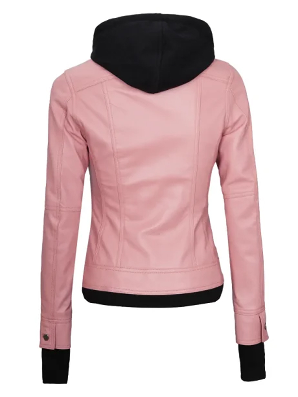 Women's Pink Fitted Leather Bomber Jacket
