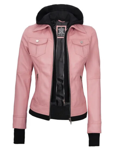 Women's Pink Leather Bomber Jacket