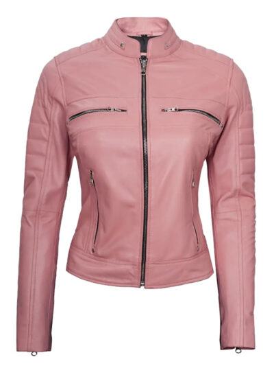 Women's Pink Real Leather Biker Jacket