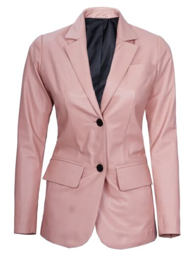 Women's Pink Real Leather Blazer