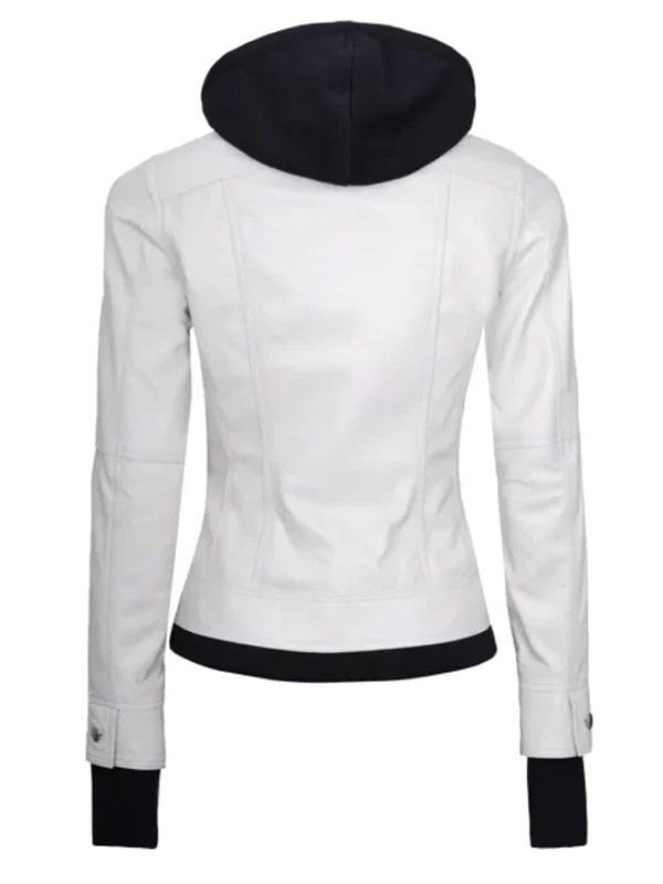 Women's White Fitted Leather Bomber Jacket