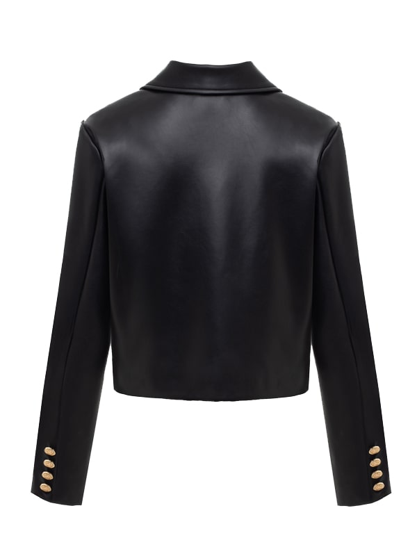 Black Leather Short Jacket For Womens