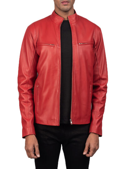 Ionic Red Leather Motorcycle Jacket