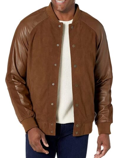 Men’s Brown Suede Leather Varsity Jacket