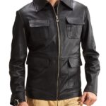 Men's Four Pockets Black Leather Jacket