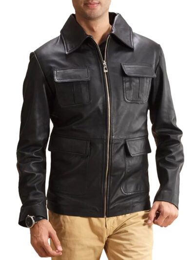 Men's Four Pockets Leather Jacket