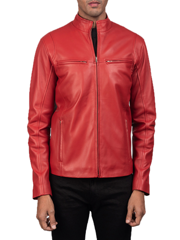 Men's Ionic Red Leather Motorcycle Jacket