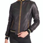 Women’s Black Hooded Motorcycle Leather Jacket