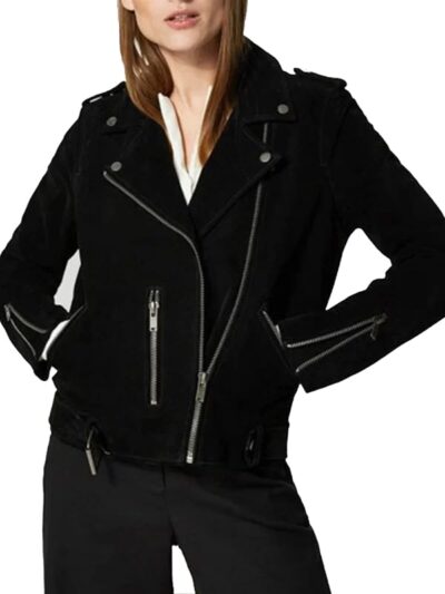 Women's Black Suede Leather Moto Jacket
