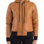 Women’s Brown Hooded Bomber Leather Jacket