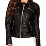 Women's Fashion Black Leather Biker Jacket