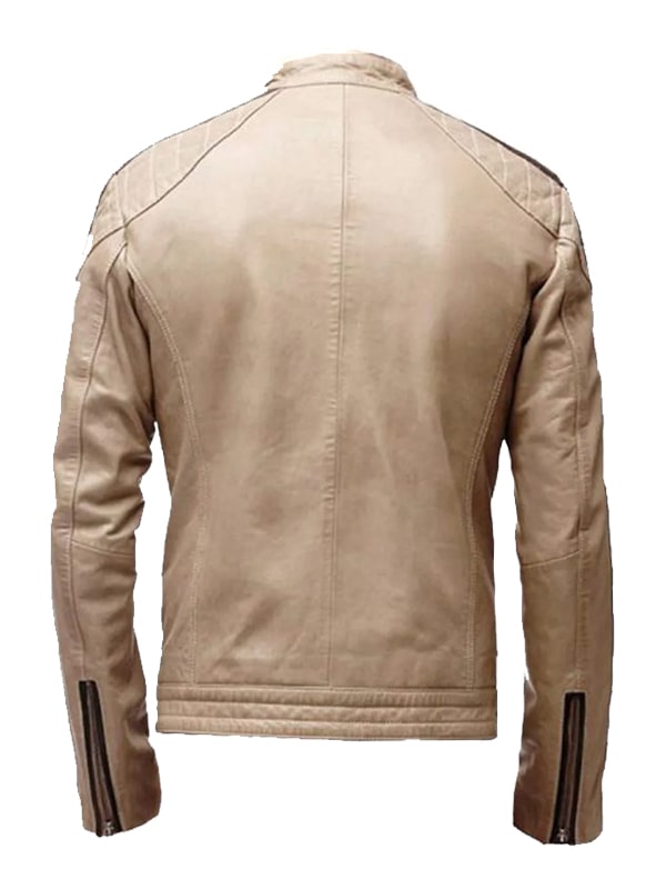 Beige Leather Motorcycle Jacket