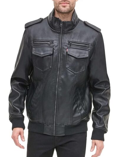 Men's Aviator Black Leather Bomber Jacket