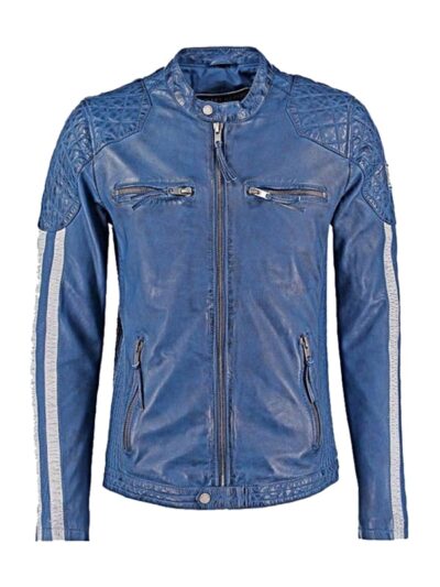 Men's Blue Biker Leather Jacket