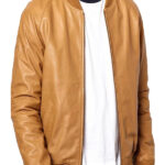 Men's Casual Tan Bomber Leather Jacket