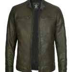 Men's Green Cafe Racer Biker Leather Jacket
