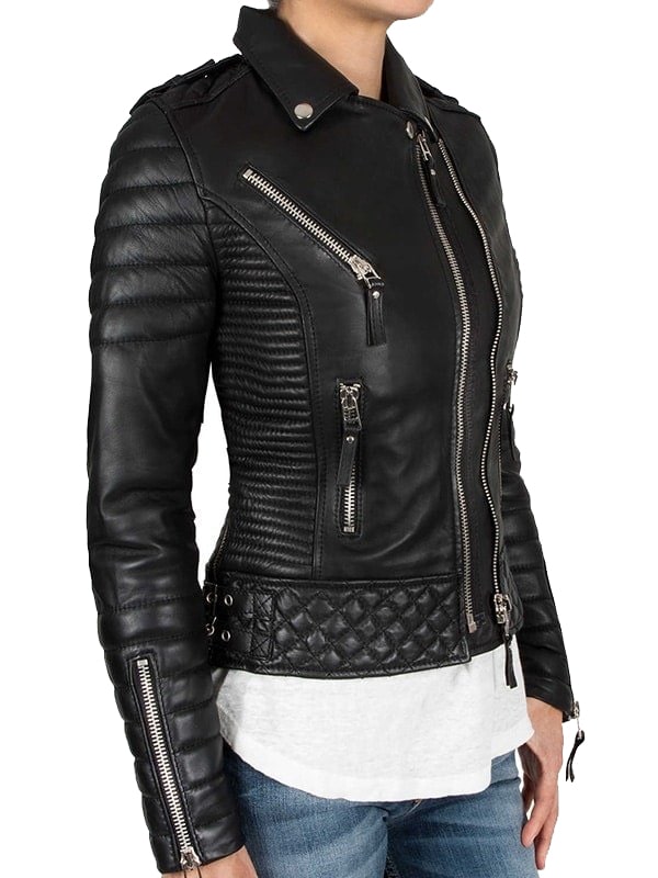 Women's Boda Style Quilted Black Leather Jacket