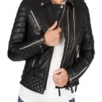 Women's Boda Style Quilted Black Leather Biker Jacket