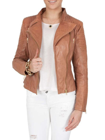 Women's Quilted Tan Leather Jacket