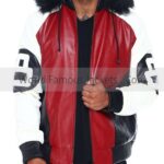 8 Ball Hooded Fur Leather Bomber Jacket