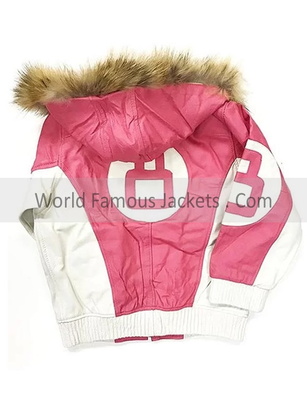 8 Ball Pink Leather Hooded Fur Jacket