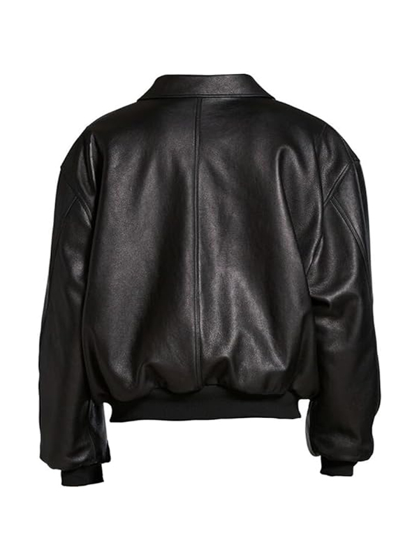 Black Leather Blouson Bomber Jacket